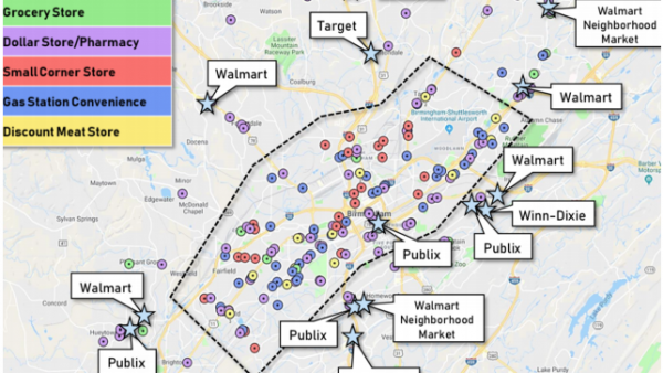 Map shows areas that would be covered by the food desert ordinance.