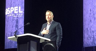 J.D. Greear , president of the Southern Baptist Convention, speaks during the annual meeting in Birmingham on Tuesday, June 11.