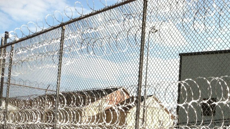 A chainlink fence with coiled wire outside Julia Tutwiler prison in Alabama.