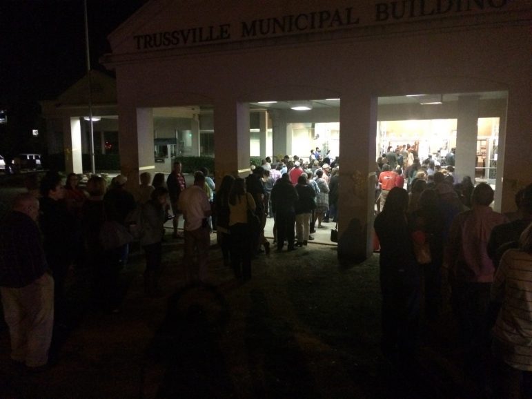 Lines of residents waiting to vote outside of the Trussville Municipal Building on November 8, 2016.