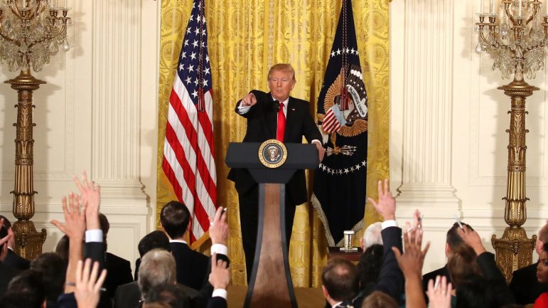 President Trump addressed a variety of topics Thursday during a news conference announcing Alexander Acosta as the new labor secretary nominee in the East Room at the White House in Washington, D.C.