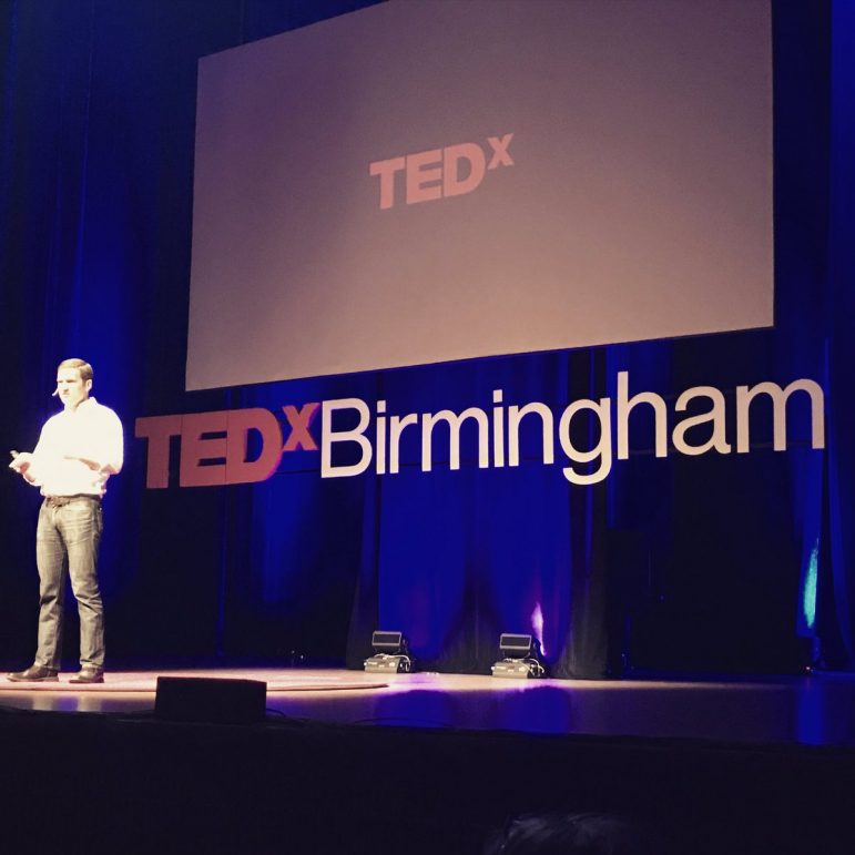 TEDx Birmingham organizer Matthew Hamilton onstage at the Alys Stephens Center during the 2017 edition of the event.
