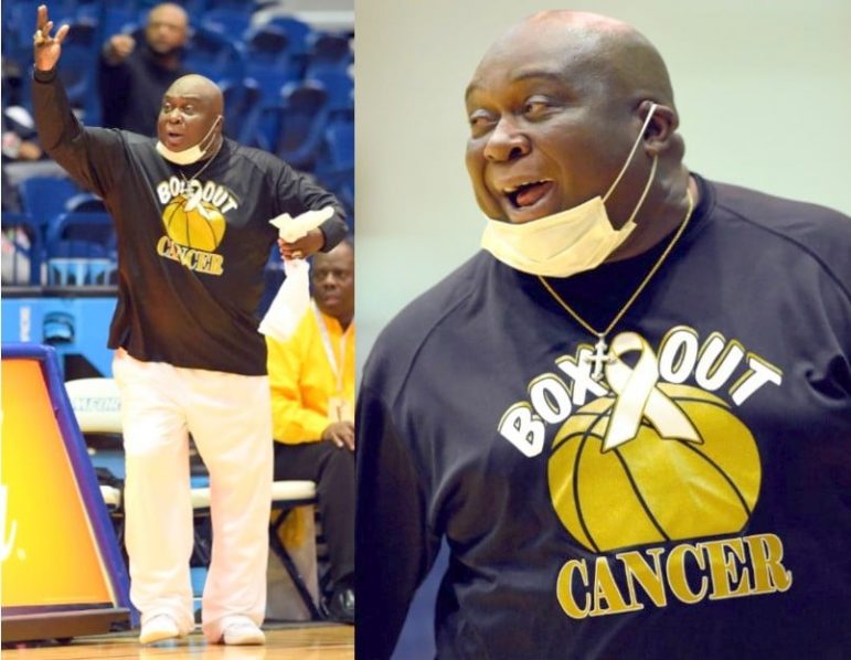 Wenonah Emanuel "Tubb" Bell coaches the Lady Dragons Basketball Team in December at the Steel City Classic. Bell is battling cancer while coaching and encouraging his players to go on to college. Credit: Mark Almond.