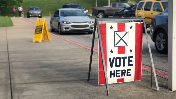 "Vote Here" sign on Election Day in Alabama