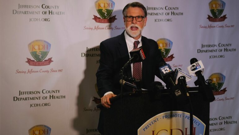 Jefferson County Health Officer Dr. Mark Wilson at a press conference in May 2020