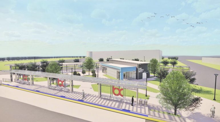 A rendering of the Birmingham Xpress bus rapid transit station planned for Five Points West