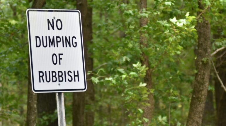 A 'No Dumping' sign in Forestdale area.