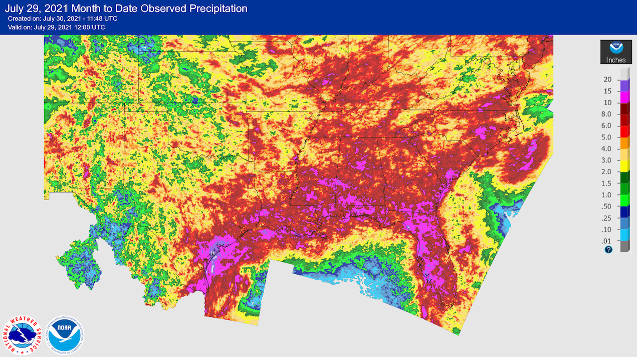 Regional rainfall map for the month of July. 