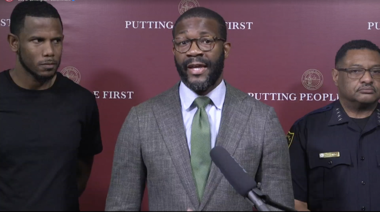 Mayor Randall Woodfin with Birmingham Police Chief Patrick Smith at a press conference