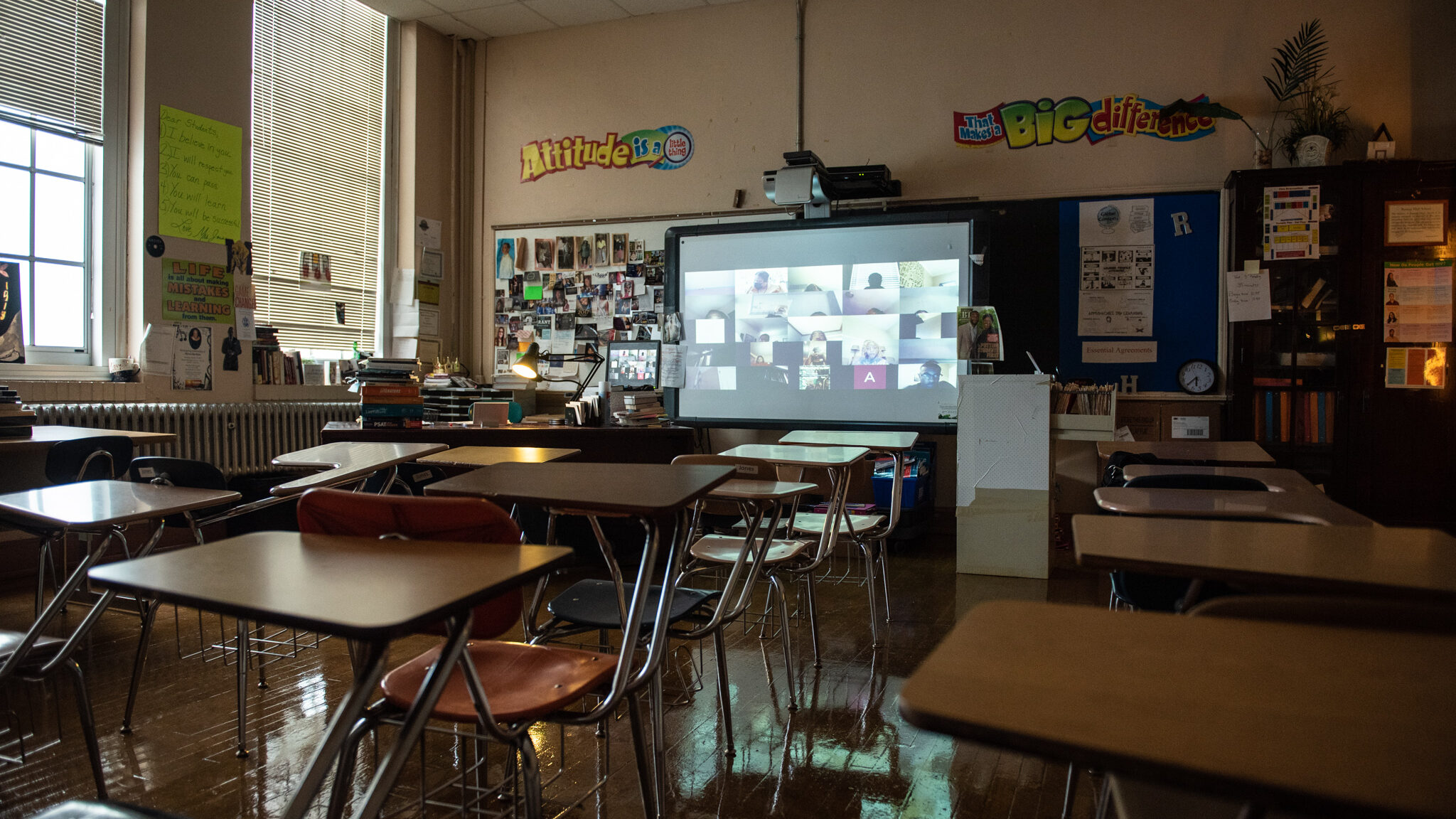 Erica Jones' English classroom was featured in the exhibit. It showed her last virtual class of the semester