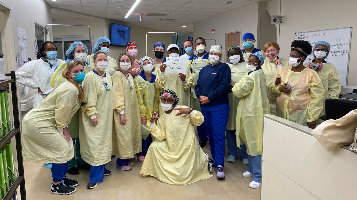 Healthcare workers at Ochsner Medical Center in New Orleans get ready to care for patients during Hurricane Ida.