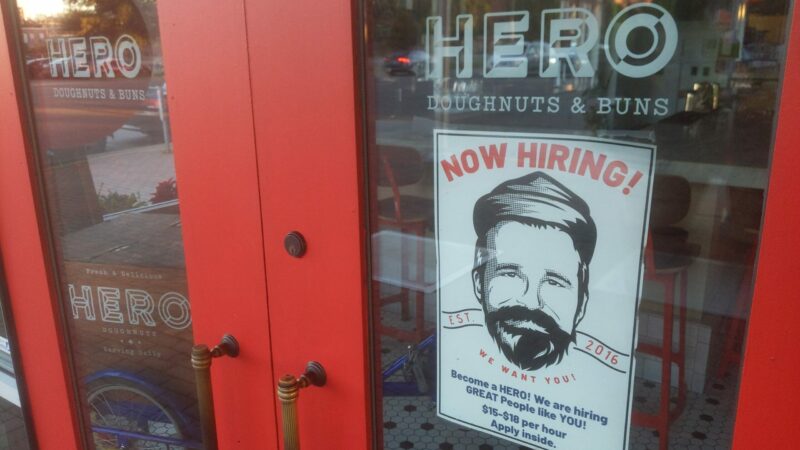 Hero Doughnuts & Buns in Birmingham, Alabama advertises an hourly wage of up to $18 to attract new workers.