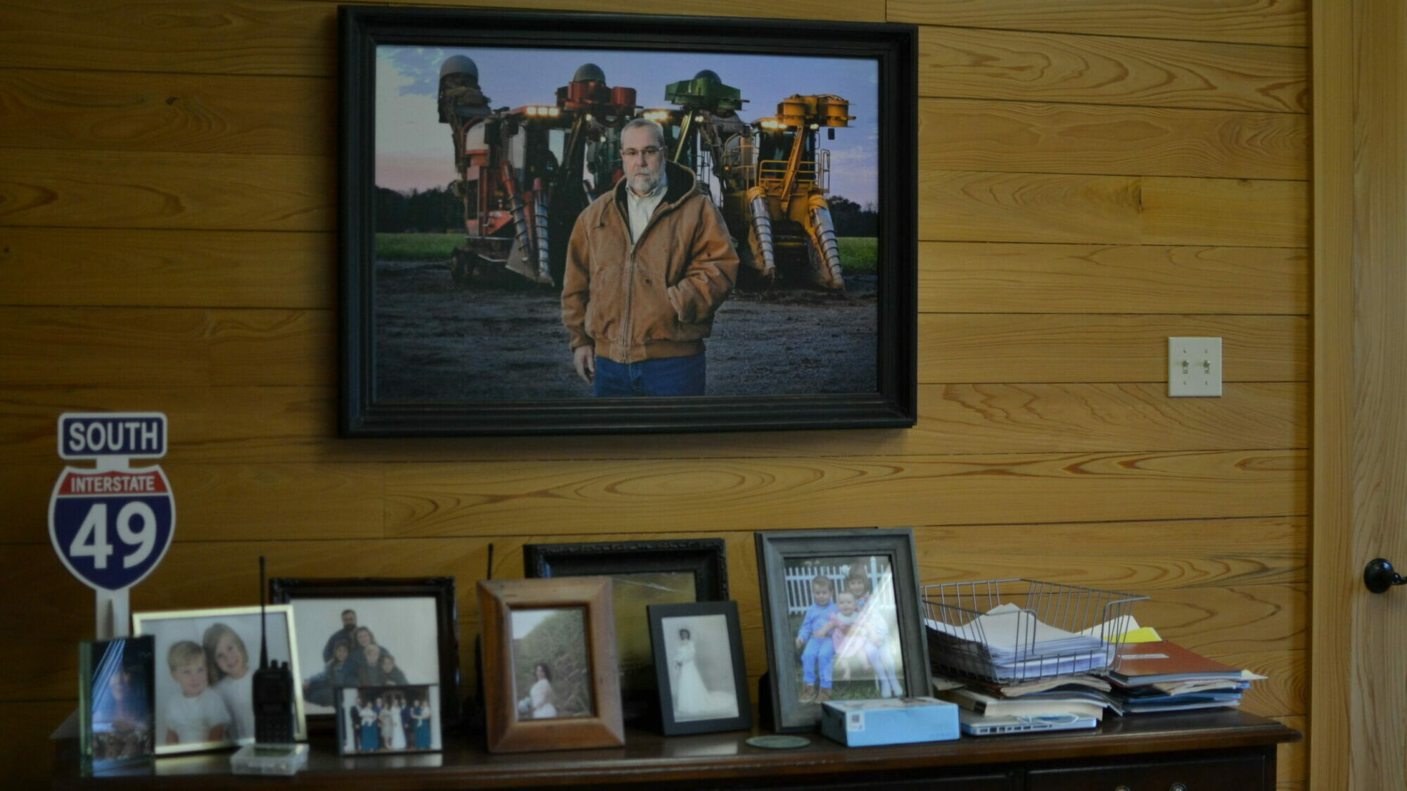 A photograph of Louisiana State Sen. Bret Allain hangs in his office in St. Mary Parish, Louisiana.