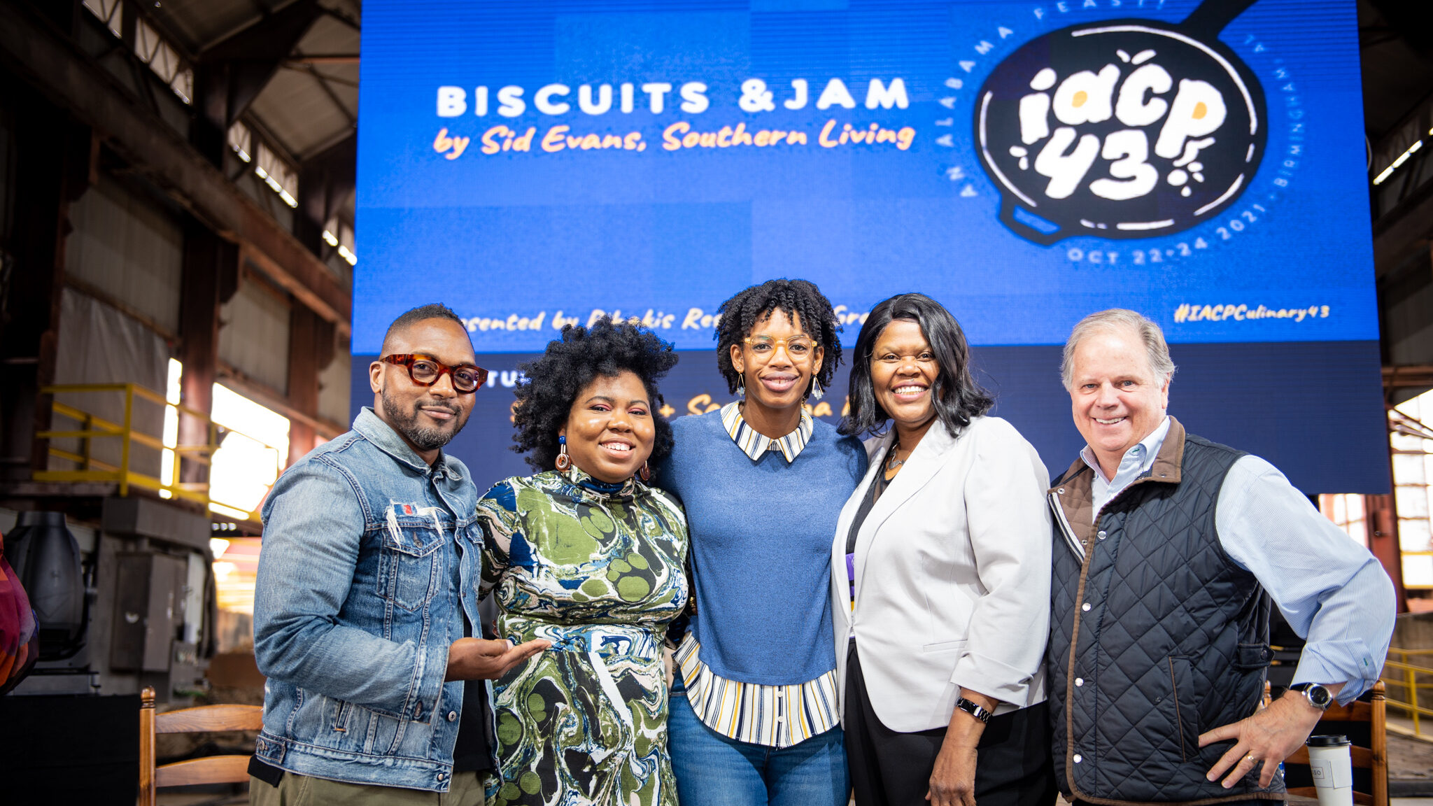 (From left to right) Bryant Terry, Ashley M. Jones, Janae Pierre, Sephira Shuttlesworth, Doug Jones at the IACP Conference in Birmingham.