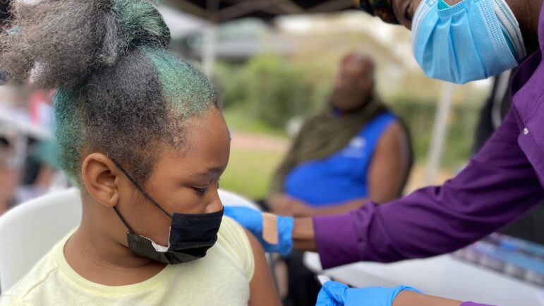 Five-year old Alana Powell was a little nervous about getting her shot, but in the end was happy she got it done at a Louisiana Department of Health vaccine clinic in New Orleans.