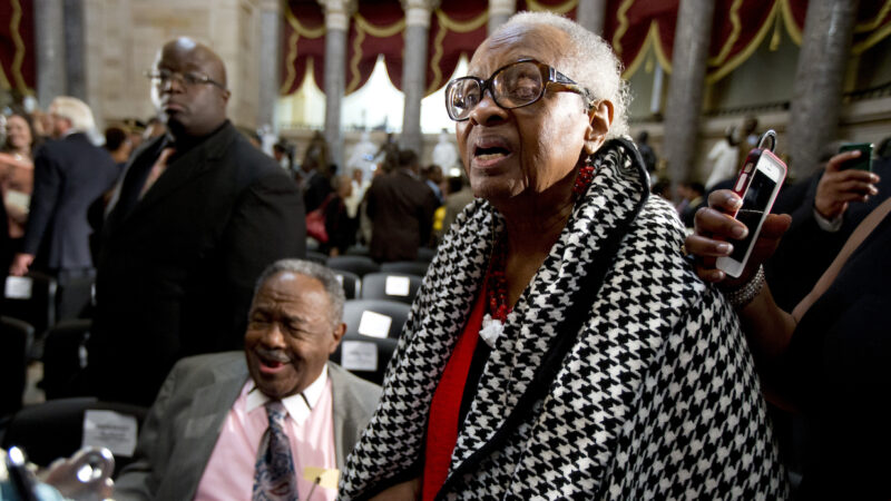 Maxine McNair, right, and Jewell Chris MacNair, left, parents of Denise McNair, the 11-year-old black girl killed in an Alabama church bombing nearly 50 years ago with three other girls, attend a ceremony at the U.S. Capitol in Washington, Tuesday, Sept. 10, 2013, awarding the Congressional Gold Medal to 14-year-olds Addie Mae Collins, Carole Robertson and Cynthia Wesley, and 11-year-old Denise McNair. The ceremony comes five days before the 50th anniversary of their deaths inside the 16th Street Baptist Church in Birmingham. (AP Photo/Manuel Balce Ceneta)