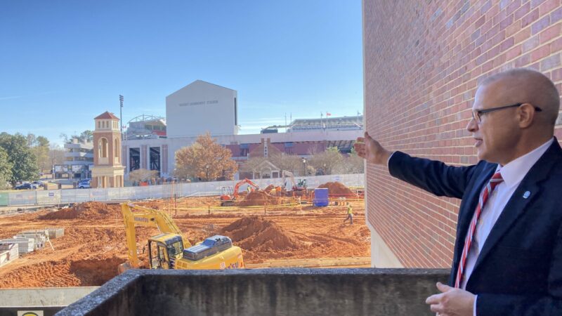 University of Mississippi Provost Noel Wilkins looks out over the construction of the Duff Center for Science and Technology Innovation in Nov 30, 2021.