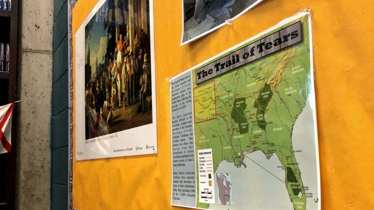 History teacher Annemarie Gray, changes the posters in her classroom with every lesson. As students learn about Andrew Jackson, her walls feature maps of what’s known as the Trail of Tears.
