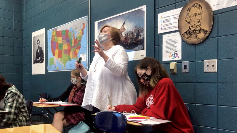 Annemarie Gray teaches one of her early American history classes at the Alabama School of Fine Arts in Birmingham.