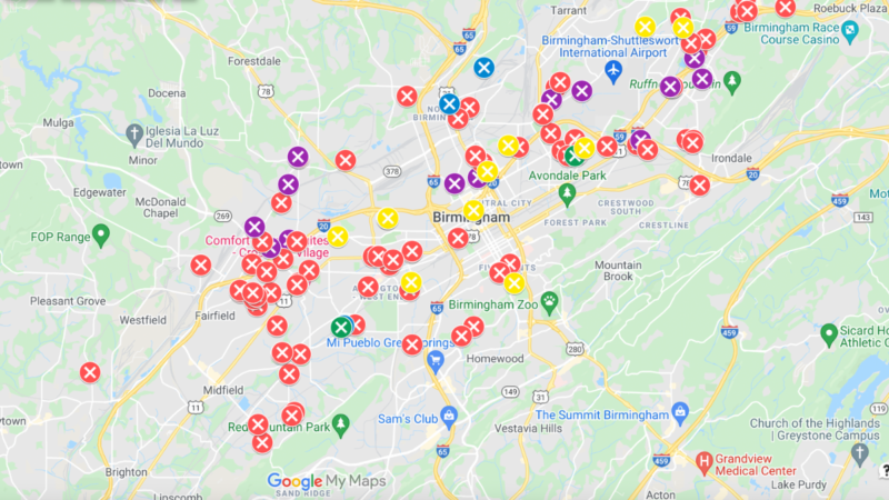 A map of Birmingham homicides in 2021