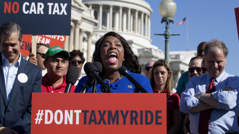 Rep. Terri Sewell, D-Ala., center, joined by Sen. Doug Jones, D-Ala., right, speaks out against trade tariffs that could negatively impact U.S. auto manufacturing. on Capitol Hill in Washington, Thursday, July 19, 2018. Sewell represents Alabama's 7th congressional district, which includes Selma. (AP Photo/J. Scott Applewhite, File)