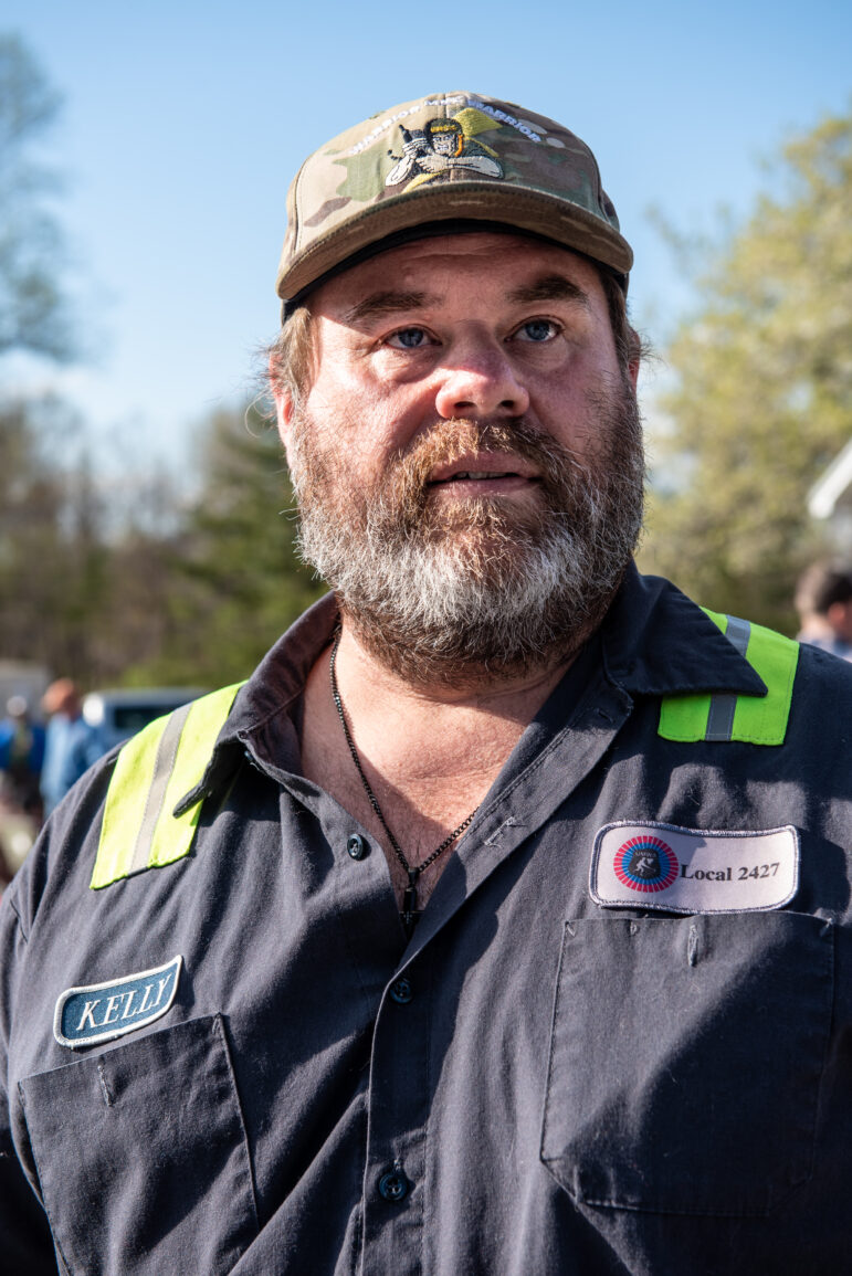 Coal miner Brian Kelly stops to answer questions at a union rally in Brookwood, Alabama.