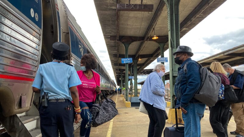Amtrak riders depart the Crescent line at the Birmingham, Alabama station.