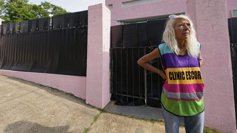 Derenda Hancock stands outside the Jackson Women's Health Organization building in Jackson, Mississippi