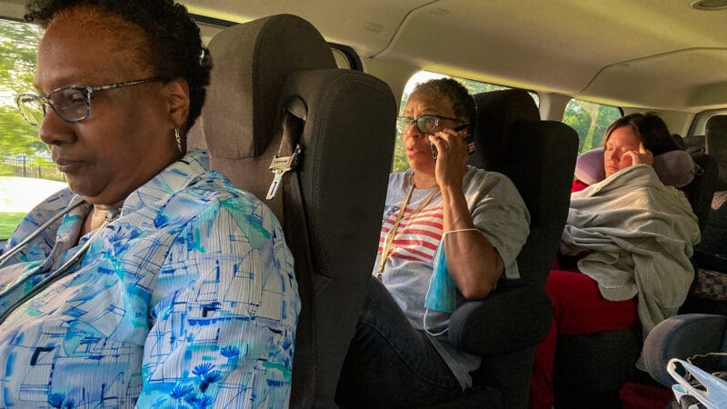 Lorrie Bowen, Tina Casey and Scarlet Cox ride in a Coast Commuter vanpool on their way to work at the Biloxi, Mississippi VA Medical Center.