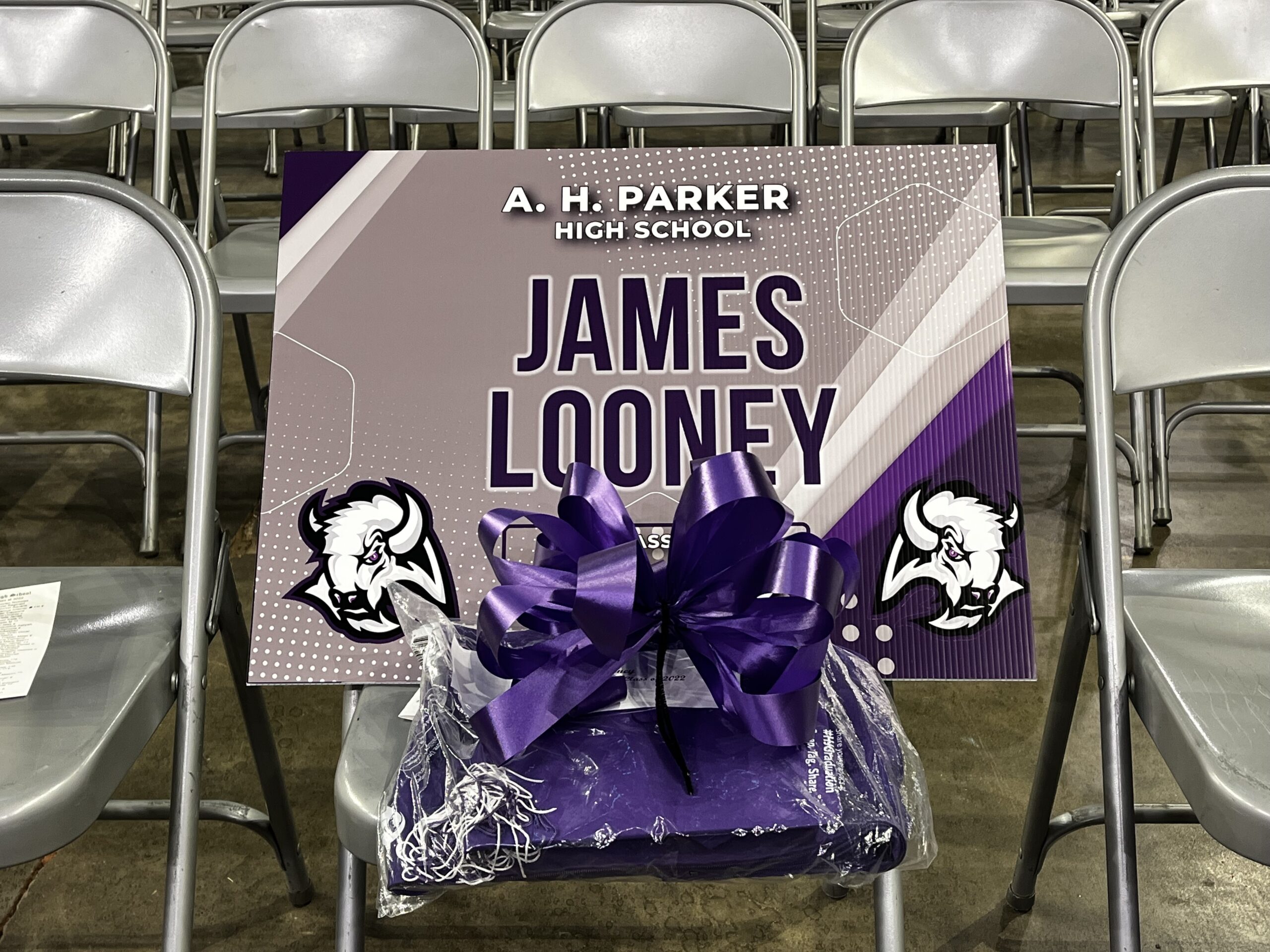 James Looney's empty graduation chair.