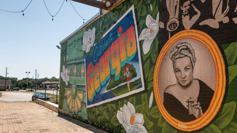 A mural featuring actress Liddie Murphy is seen in downtown Cuthbert’s Magnolia Alley Market.