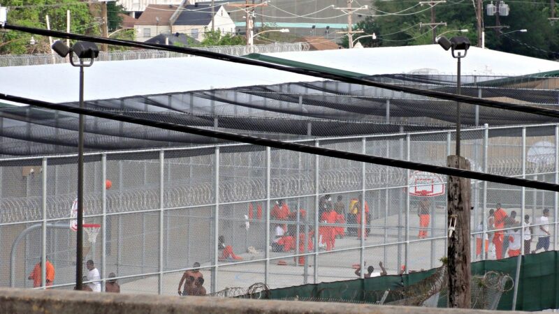 Incarcerated people at the Orleans Parish Prison as seen from the Jefferson Davis Parkway overpass.