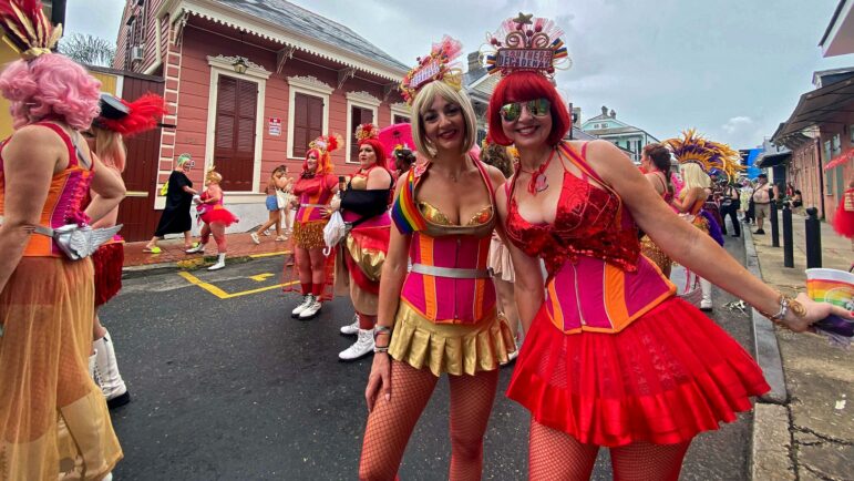 Courtney Finklestein (left) and Jamie Larson (right) of New Orleans both marched in the Southern Decadence walking parade in New Orleans’ French Quarter, Sept. 4, 2022.
