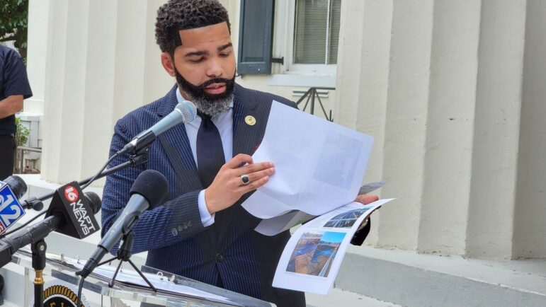 Jackson Mayor Chokwe Lumumba shares one of the project proposals that the city has put forward in recent years to address an aging water infrastructure.