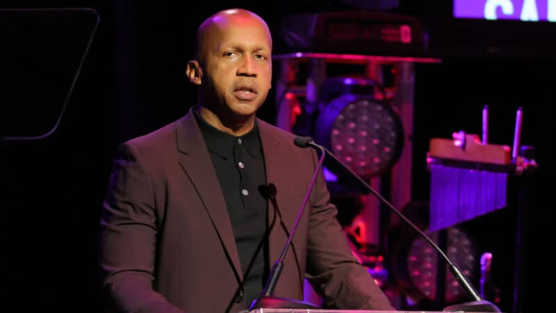 Bryan Stevenson speaks onstage during the celebration of Harry Belafonte's 95th Birthday with Social Justice Benefit at The Town Hall on March 01, 2022 in New York City.