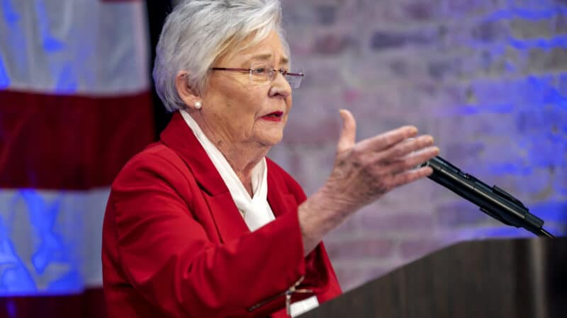 Gov. Kay Ivey speaks to supporters at her watch party after Alabama voted in midterm elections, Tuesday, Nov. 8, 2022, in Montgomery, Ala.