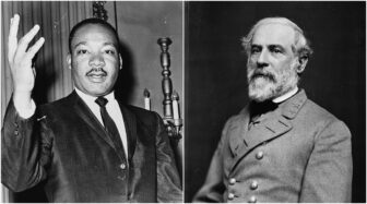Archive photos of Martin Luther King, Jr. (left) and Robert E. Lee.