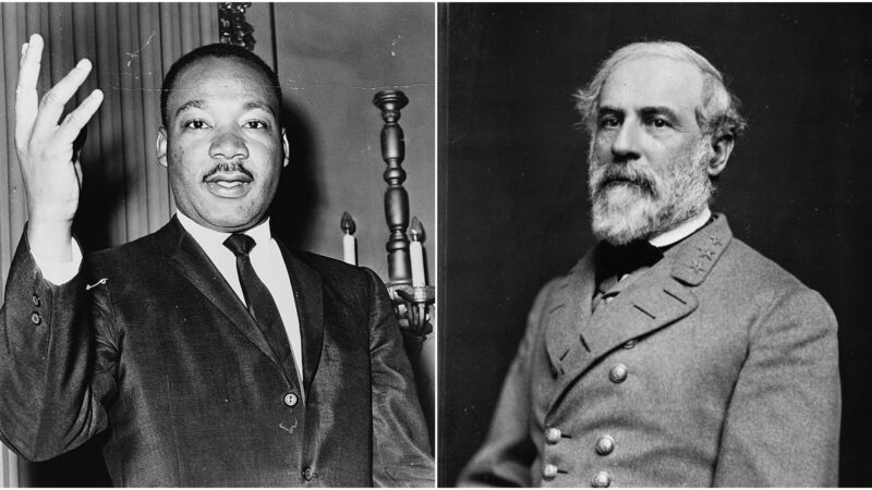 Archive photos of Martin Luther King, Jr. (left) and Robert E. Lee.