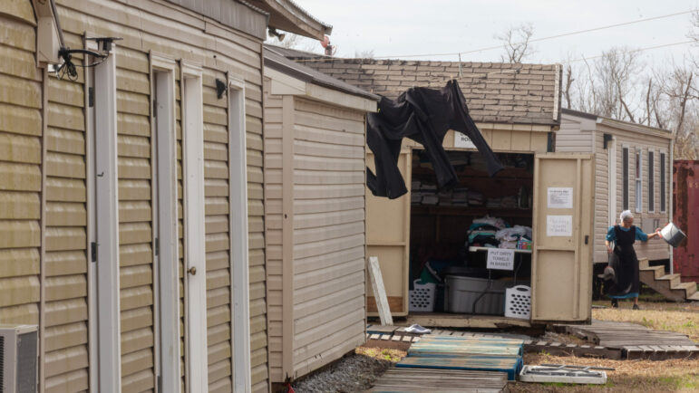 The C.A.R.E. homesite where Amish volunteers stay while helping residents of Golden Meadows, Louisiana rebuild from Hurricane Ida, Jan. 18, 2023.