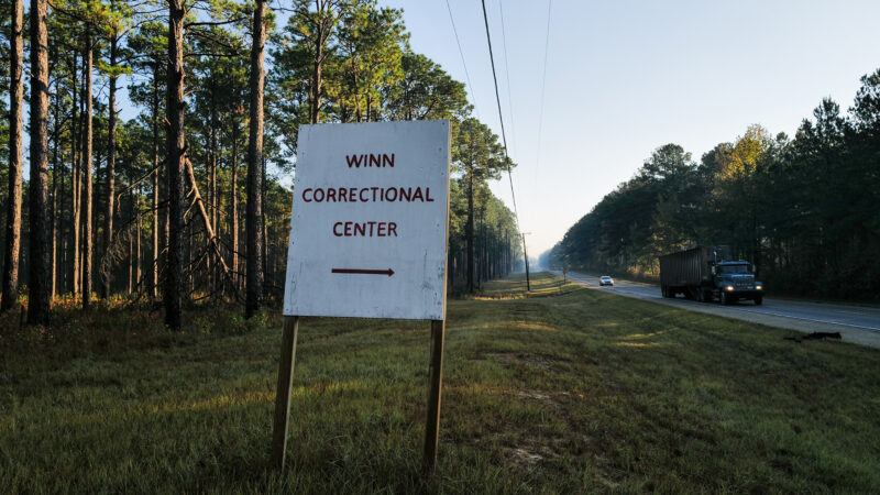 The long road to Winn Correctional Center, a private prison turned detention center, now operated by LaSalle Corrections, in Winnfield, Louisiana.