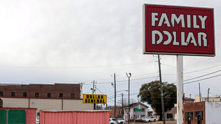 A Family Dollar located 500 feet from a Dollar General in Eutaw, Alabama.