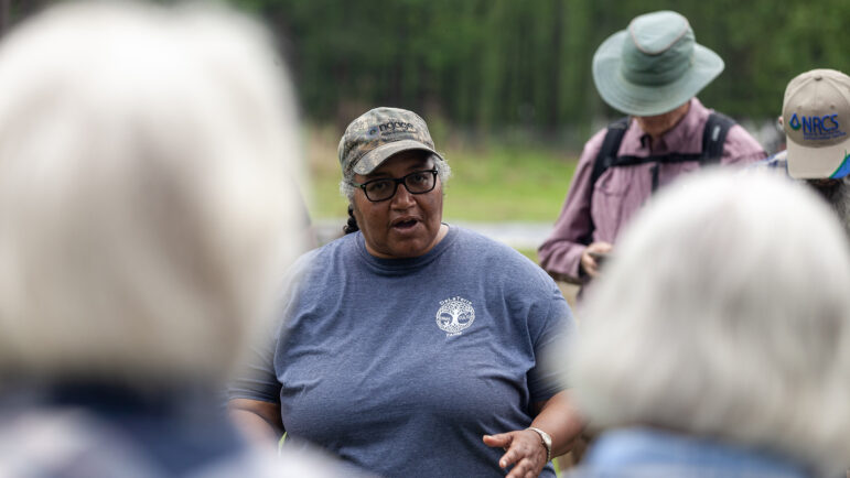 Donna Isaacs runs a class at the DeLaTerre Permaculture Farm on April 4, 2023, in Eros, Louisiana.