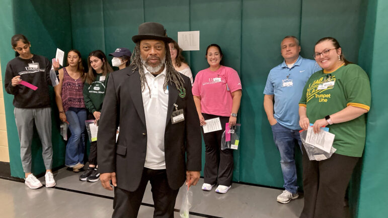 Tim Lanier stands in front of the makeshift jail, which he patrolled during the reentry simulation activity at UAB's recreation center, March 24, 2023.