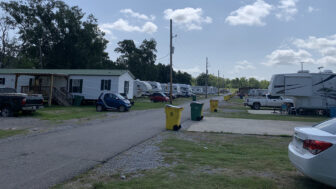 The Tullier Trailer Park in Plaquemine, Louisiana, sits about a block away from the Dow Chemical plant, on July 19, 2023.