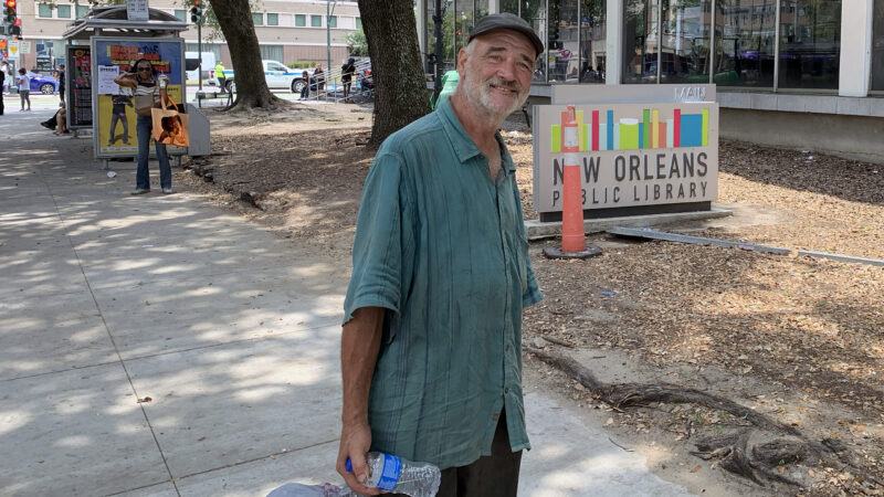 Steven, who asked to remain anonymous, stands outside of the main branch of the New Orleans Public Library, on June 30, 2023.