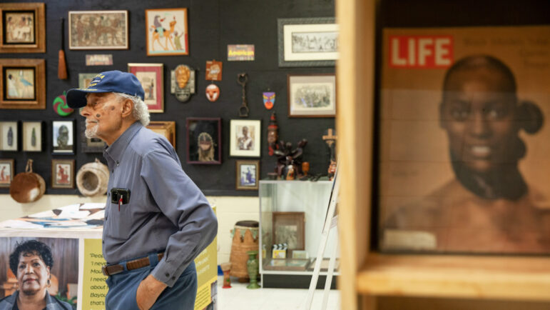 Hermon Johnson Sr., 94, looks around at the exhibits in the Mound Bayou Museum of African American Culture and History in Mound Bayou, Mississippi, on July 19, 2023.