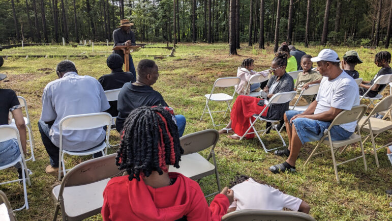 Relatives, friends and supporters come to TKO Farming for a groundbreaking ceremony on June 19, 2023, in McCool, Mississippi.