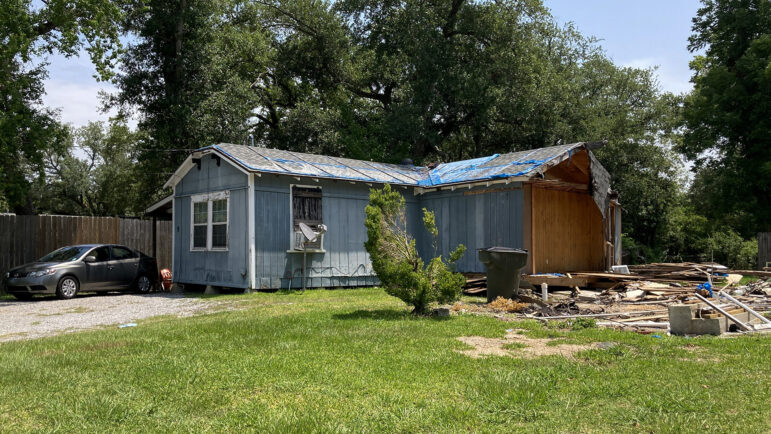 A home in Lake Charles, Louisiana, still needs significant repairs from storm damage on July 16, 2023.