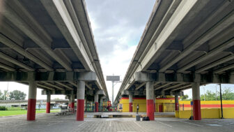 Hunter’s Field Playground sits beneath the Claiborne Expressway in New Orleans on July 18, 2023.