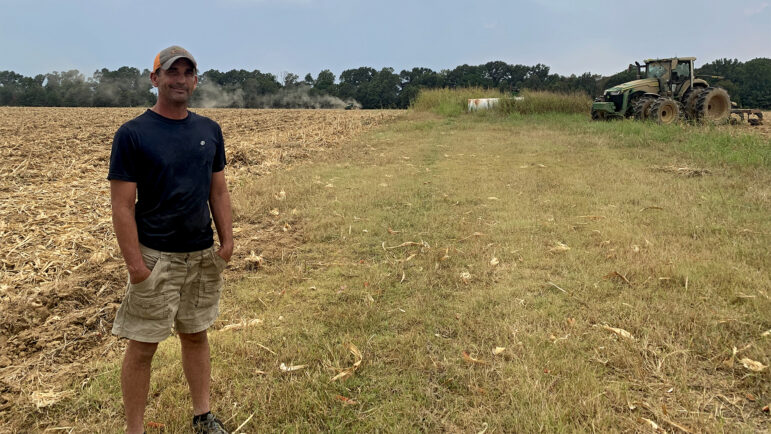 Jason Franklin stands in one of the fields of his family’s farm in Crowville, Louisiana, on August 25, 2023.
